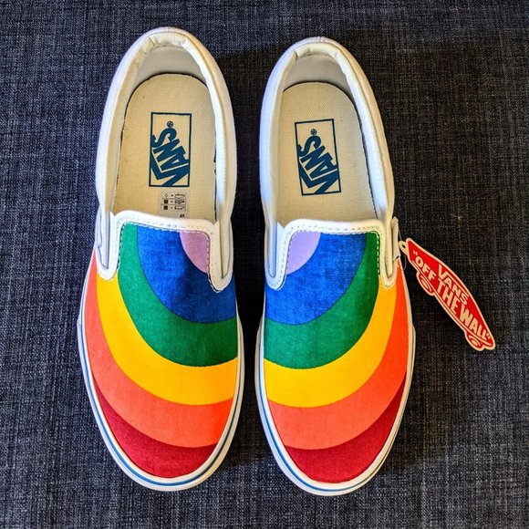 vans rainbow true white slip on